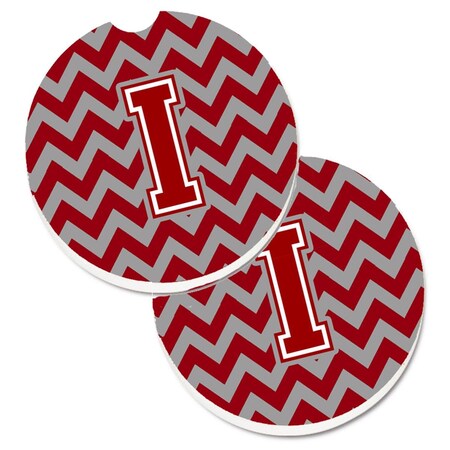 Carolines Treasures Letter I Chevron Maroon and White Set of 2 Cup Holder Car Coaster CJ1049-ICARC